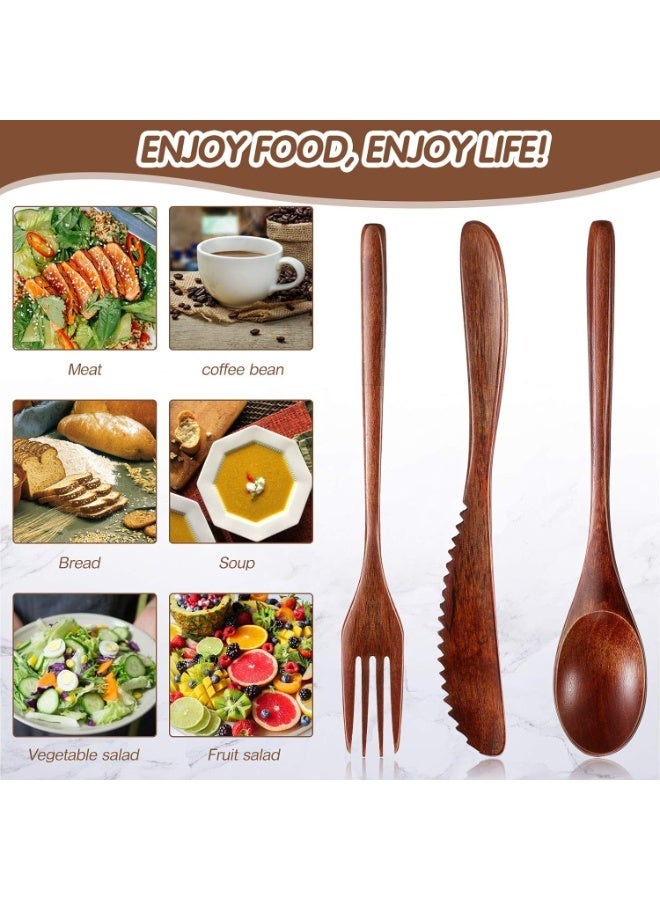 kunshao Wooden Cutlery Set For Dinner, Kitchen Flatware Tableware Utensil Set Includes Spoon, Fork, Knife (12 Pieces) - Image 3